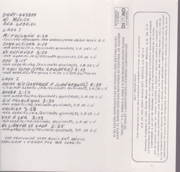 Ana Gabriel : Mi Mexico (Cass, Album, Dol)