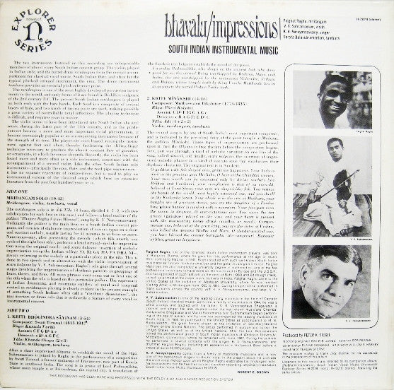 Palghat Raghu, V.V. Subramaniam, K. V. Narayanaswamy : Bhāvālu / Impressions (South Indian Instrumental Music) (LP, Album)