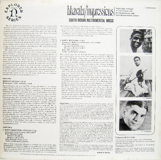 Palghat Raghu, V.V. Subramaniam, K. V. Narayanaswamy : Bhāvālu / Impressions (South Indian Instrumental Music) (LP, Album)
