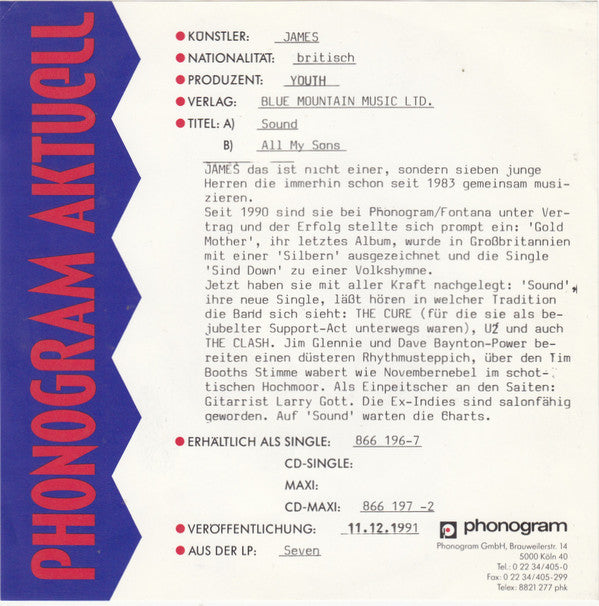 James : Sound (7", Single)