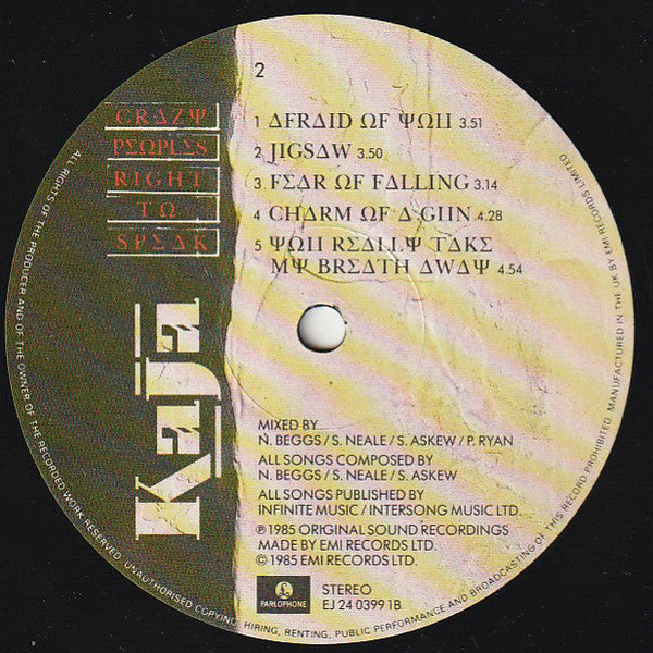 Kajagoogoo : Crazy Peoples Right To Speak (LP, Album)