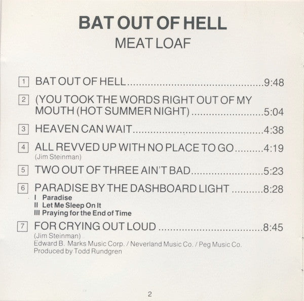 Meat Loaf : Bat Out Of Hell (CD, Album, RE)