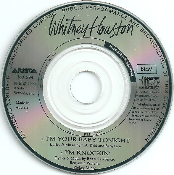Whitney Houston : I'm Your Baby Tonight (CD, Mini, Single)