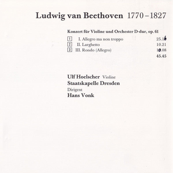 Ludwig van Beethoven, Ulf Hoelscher, Staatskapelle Dresden, Hans Vonk : Violinkonzert (CD, Album, RE)
