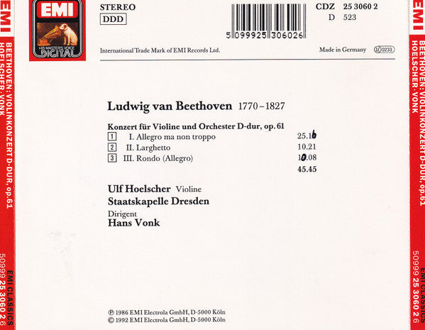 Ludwig van Beethoven, Ulf Hoelscher, Staatskapelle Dresden, Hans Vonk : Violinkonzert (CD, Album, RE)