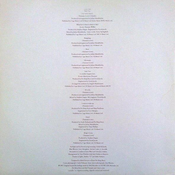 Pet Shop Boys : Actually (LP, Album)