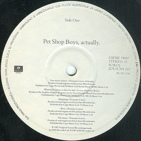 Pet Shop Boys : Actually (LP, Album)