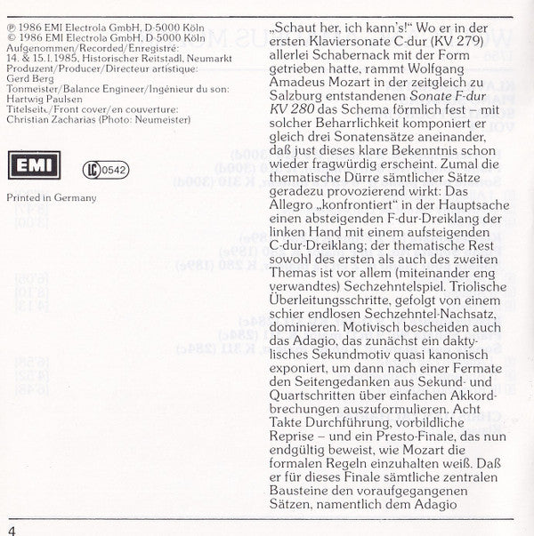 Wolfgang Amadeus Mozart, Christian Zacharias : Klaviersonaten = Piano Sonatas K.310 • 280 • 311  Vol. 4 (CD, Album)
