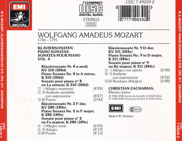 Wolfgang Amadeus Mozart, Christian Zacharias : Klaviersonaten = Piano Sonatas K.310 • 280 • 311  Vol. 4 (CD, Album)