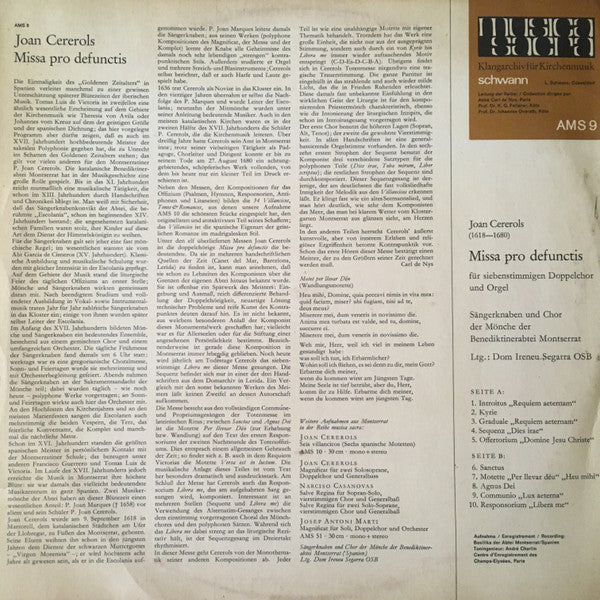 Joan Cererols : Missa Pro Defunctis (LP)