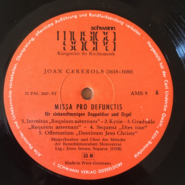 Joan Cererols : Missa Pro Defunctis (LP)