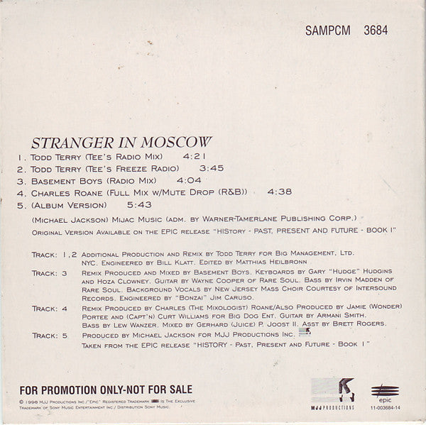Michael Jackson : Stranger In Moscow (Radio Mixes) (CD, Maxi, Promo)