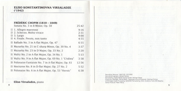Frédéric Chopin, Eliso Virsaladze : Chopin: Sonata No. 3, Ballade No. 3, etc. (CD)