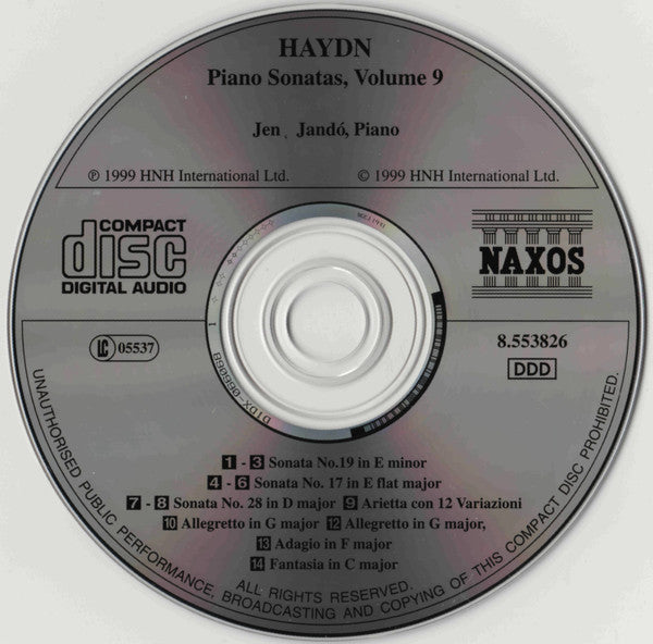 Joseph Haydn • Jenö Jandó : Piano Sonatas, Vol. 9: Nos. 17, 19 And 28 • Arietta Con 12 Variazioni • Fantasia In C Major (CD, Album)