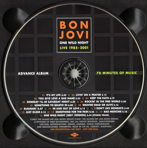 Bon Jovi : One Wild Night Live 1985 - 2001 (CD, Advance, Album, Promo)