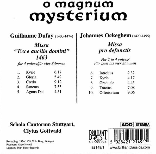 Various / Schola Cantorum Stuttgart : O Magnum Mysterium (4xCD + Box)