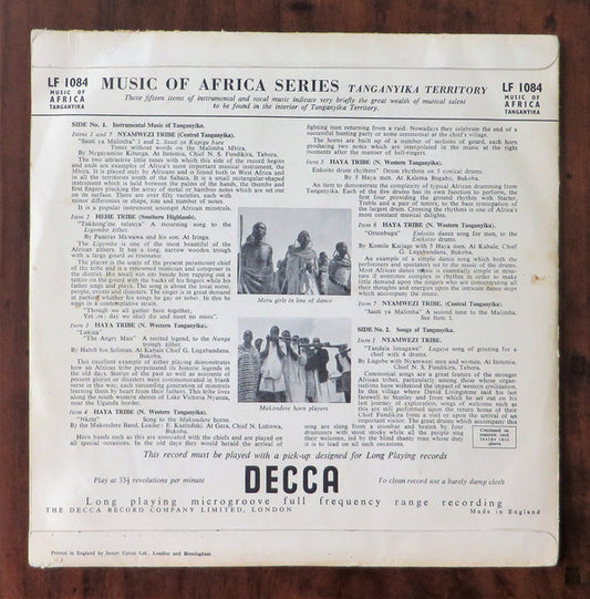 Various : Songs & Instrumental Music Of Tanganyika (10")