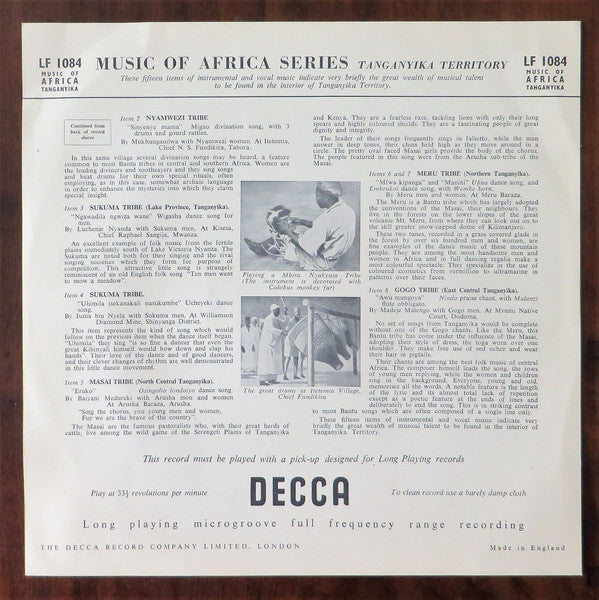 Various : Songs & Instrumental Music Of Tanganyika (10")