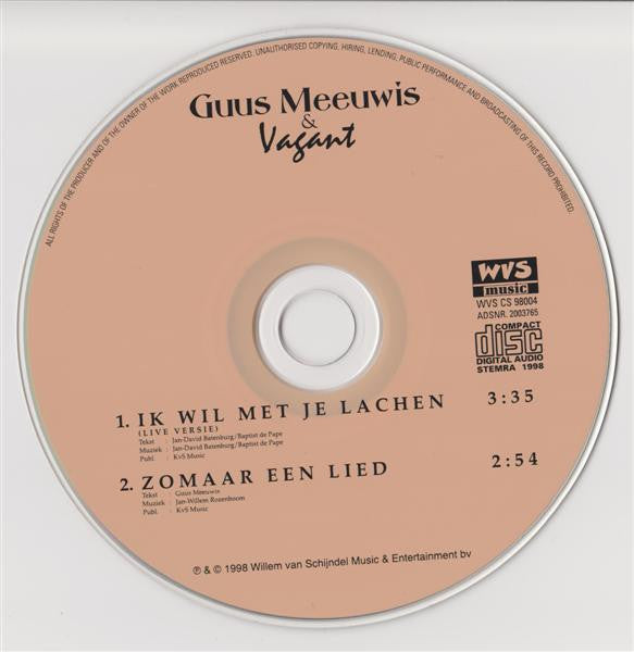 Guus Meeuwis & Vagant : Ik Wil Met Je Lachen (Live) (CD, Single)