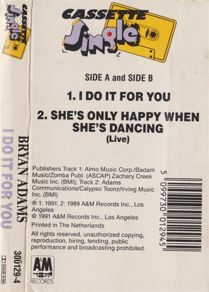 Bryan Adams : (Everything I Do) I Do It For You (Cass, Single)