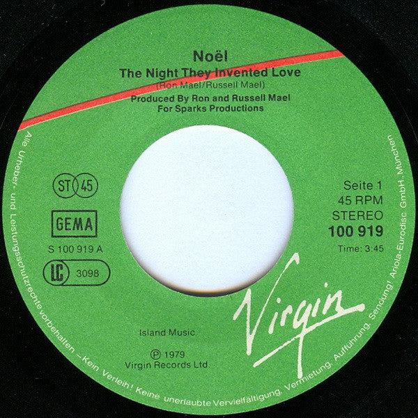 Noel (2) : The Night They Invented Love / Au Revoir (7", Single)