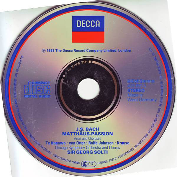 Johann Sebastian Bach / Kiri Te Kanawa, Anne Sofie Von Otter, Anthony Rolfe Johnson, Tom Krause / Chicago Symphony Orchestra And Chicago Symphony Chorus, Georg Solti : Bach: Matthäus-Passion (Arias And Choruses) (CD)