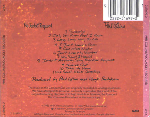 Phil Collins : No Jacket Required (CD, Album, Tar)