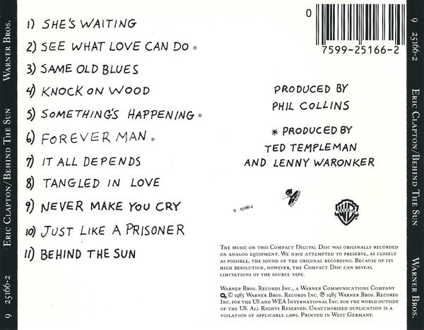 Eric Clapton : Behind The Sun (CD, Album, Tar)