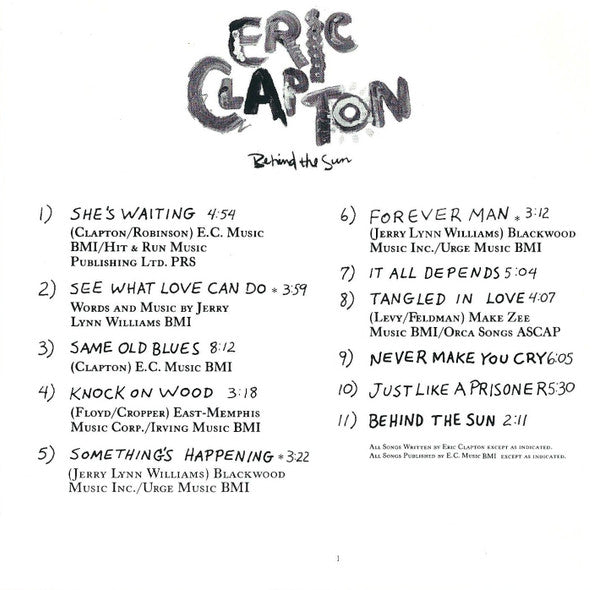 Eric Clapton : Behind The Sun (CD, Album, Tar)