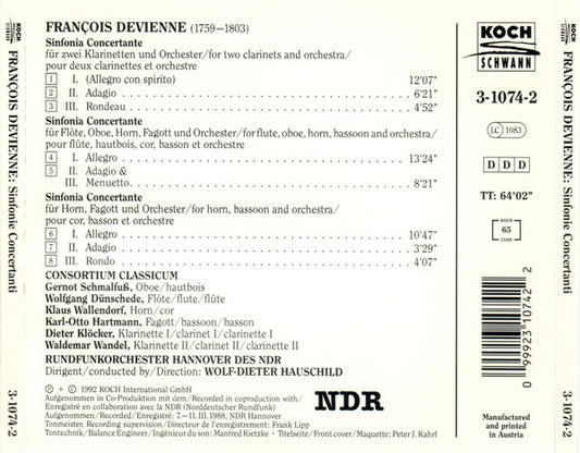 François Devienne - Consortium Classicum, Rundfunkorchester Hannover, Wolf-Dieter Hauschild : Sinfonie Concertanti (CD, Album)