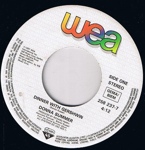 Donna Summer : Dinner With Gershwin (7", Single)