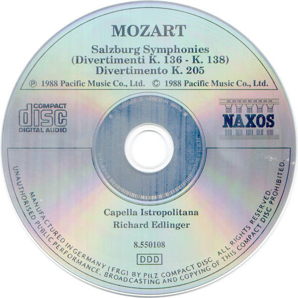 Wolfgang Amadeus Mozart, Capella Istropolitana, Richard Edlinger : Salzburg Symphonies / Divertimento K. 205 (CD, Album, RE)