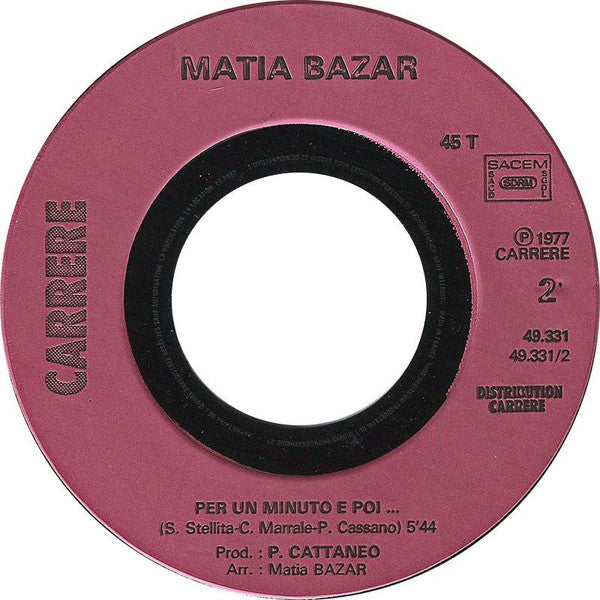 Matia Bazar : Solo Tu (7", Single)