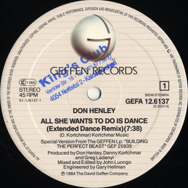 Don Henley : All She Wants To Do Is Dance (12", Maxi)