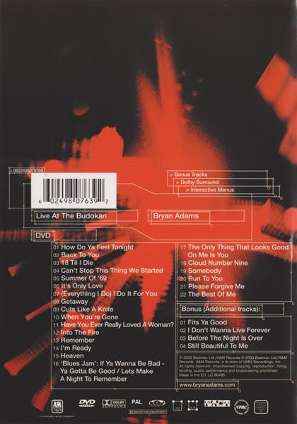 Bryan Adams : Live At The Budokan Japan 2000 (DVD-V, PAL)