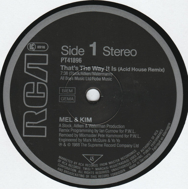 Mel & Kim : That's The Way It Is (Remix) (12")