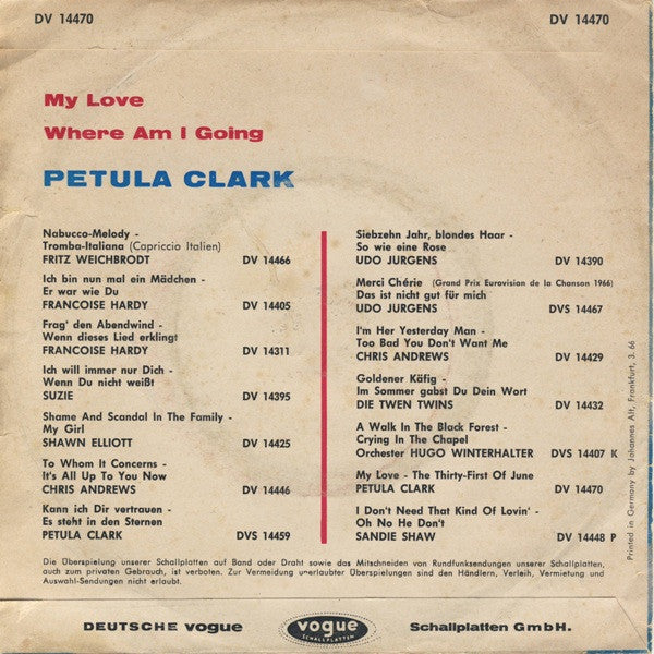 Petula Clark : My Love (7", Single, Mono)