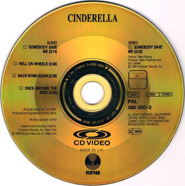 Cinderella (3) : Somebody Save Me (CDV, 5", Single, PAL)