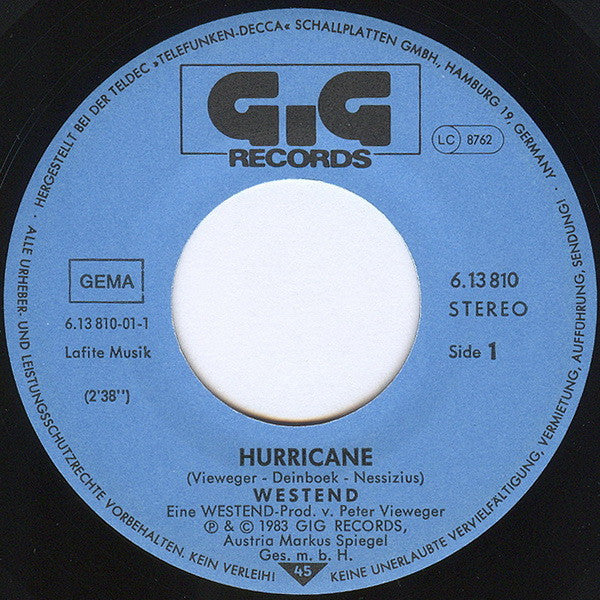 Westend : Hurricane (7", Single, Promo)