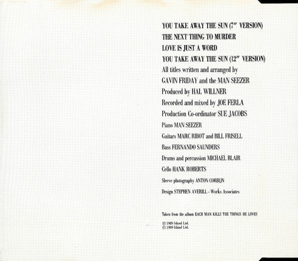 Gavin Friday And Maurice Seezer : You Take Away The Sun (CD, Single)