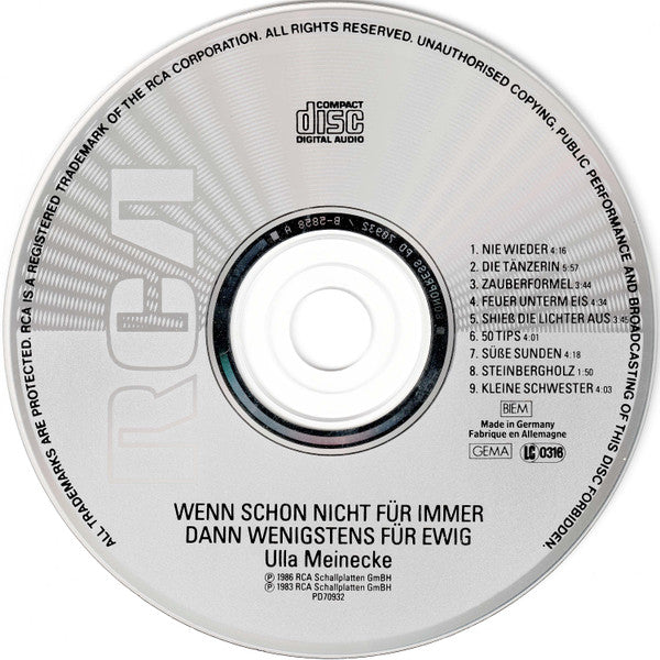 Ulla Meinecke : Wenn Schon Nicht Für Immer Dann Wenigstens Für Ewig (CD, Album, RE)