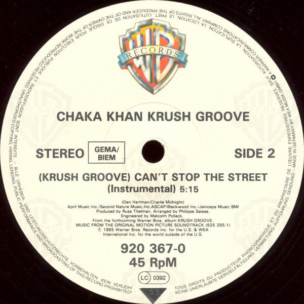 Chaka Khan : (Krush Groove) Can't Stop The Street (12", Maxi)