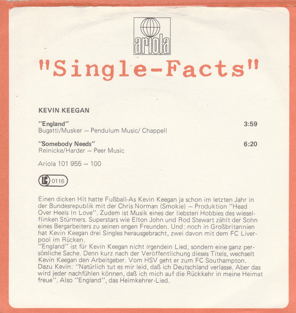 Kevin Keegan : England (7", Single)