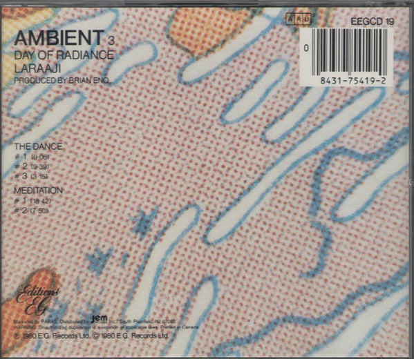 Laraaji Produced By Brian Eno : Ambient 3 (Day Of Radiance) (CD, Album, RE)