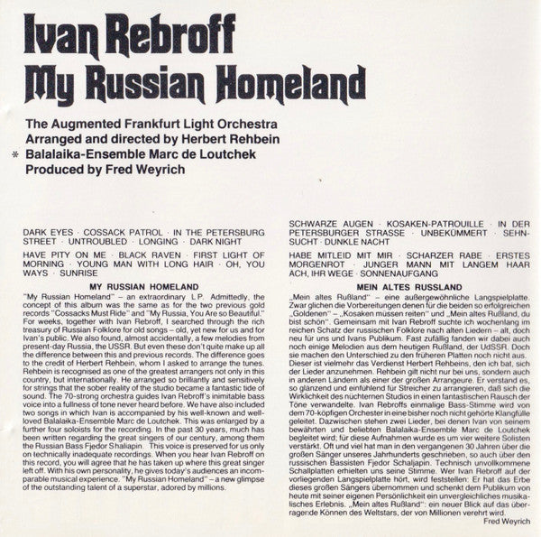 Ivan Rebroff : My Russian Homeland (CD, Album)