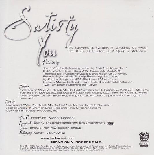 Puff Daddy Featuring R. Kelly : Satisfy You (CD, Promo)