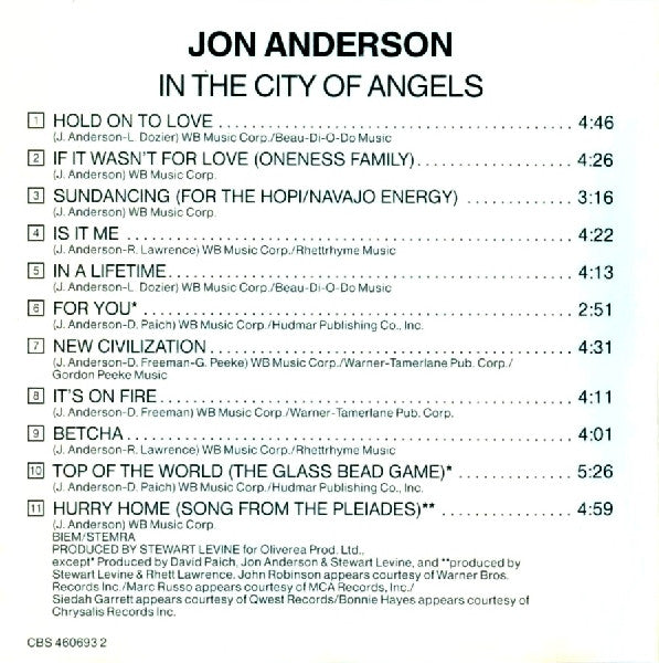 Jon Anderson : In The City Of Angels (CD, Album)