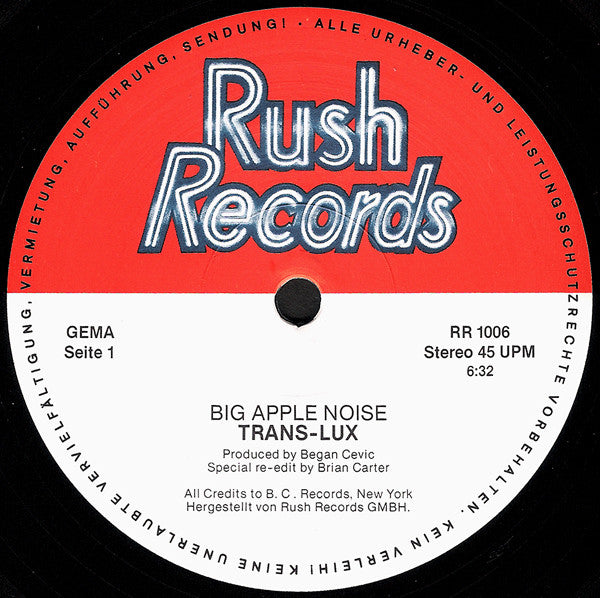 Trans-Lux : Big Apple Noise (Special-Re-Edit) (12", Single)