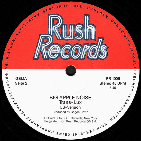 Trans-Lux : Big Apple Noise (Special-Re-Edit) (12", Single)