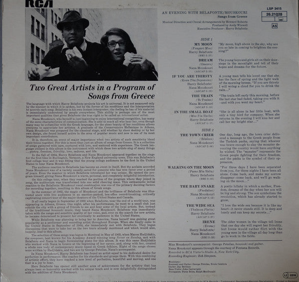 Harry Belafonte / Nana Mouskouri : An Evening With Belafonte / Mouskouri (LP, Album, RE)
